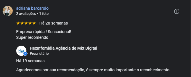 Avaliação real de cliente da Hexinfomidia 2