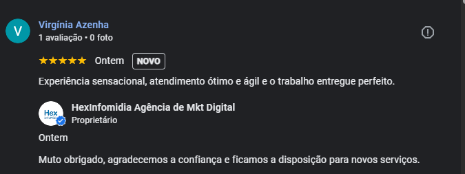 Avaliação real de cliente da Hexinfomidia 5