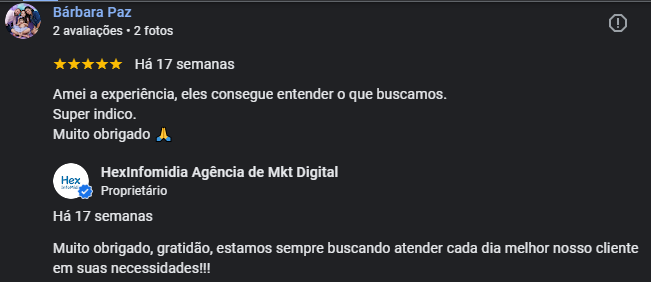 Avaliação real de cliente da Hexinfomidia 6